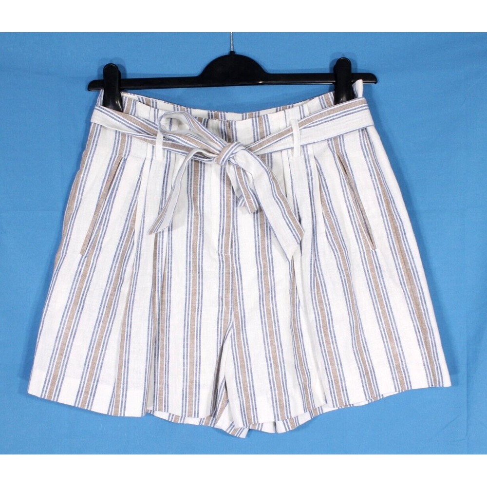 A LOVES A White/Blue STRIPES Pleated LINEN BLEND High-Rise DRESS SHORTS Sz 6